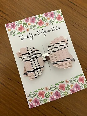 3.5 Inch Pink Burberry Tartan Bow Hair Clip • £2