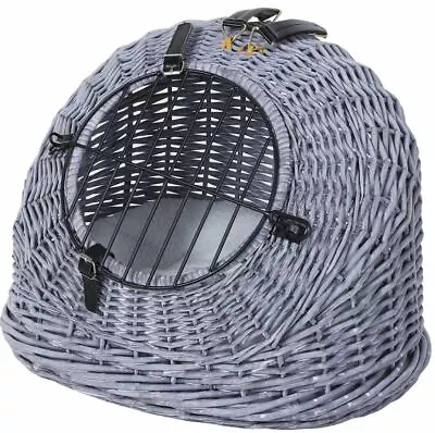 £52.99 • Buy Cat Wicker Carrier Basket Grey Vintage Style Spacious Cushion Natural Light 