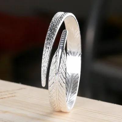 £5.99 • Buy Solid 925 Sterling Silver Angel Wing Feather Bangle Bracelets Womens Jewellery