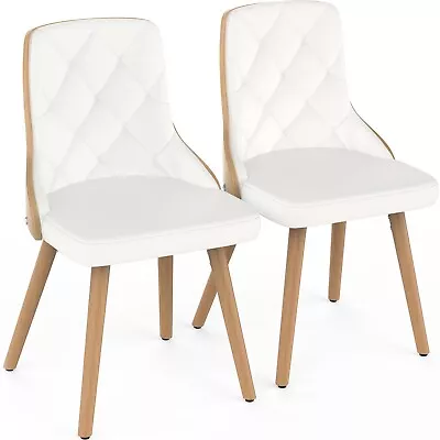 Dining Chairs Set Of 2 Mid-Century Modern PU Leather Upholstered Kitchen Ash • $129.99