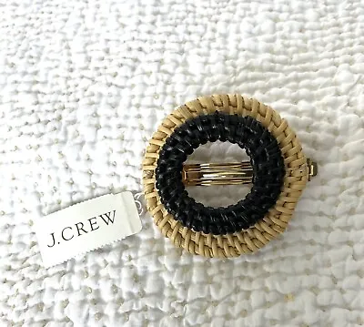 New With Tag J CREW Natural & Black Woven Raffia Open Circle Hair Barrette Clip • $12.95