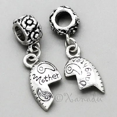 Mother Daughter Heart Halves Charm Bead Set For European Charm Bracelet Chains • $4.99