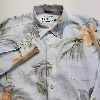 Tommy Bahama Reverse Print Linen Shirt Men XL Relax Tropical Floral Long Sleeve • $32