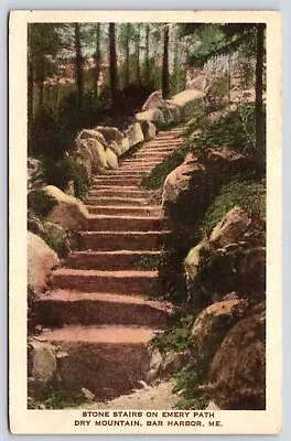 Maine Bar Harbor Dry Mountain Stone Stairs On Emery Path Vintage Postcard • $4.75