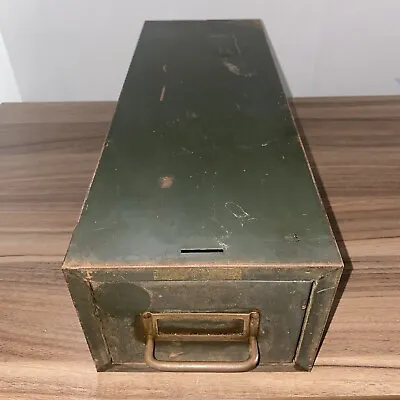 Vintage Steel Single Drawer File Cabinet Index Card Stackable 18x6.5x5” Green • $21.24