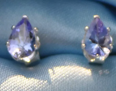 ONE PAIR 6mm X 4mm PEAR SHAPED  TANZANITE  .925 STERLING SILVER STUDS • $20.25