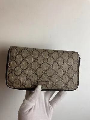 Gucci GG Supreme Zippy Around Long Wallet Beige Excellent Cond Authentic • $114.94