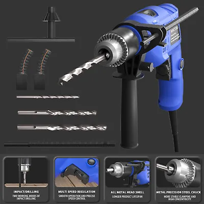 Corded Impact Hammer Drill Electric Screwdriver Variable Speed 1050W  DIY Tools • £17.30