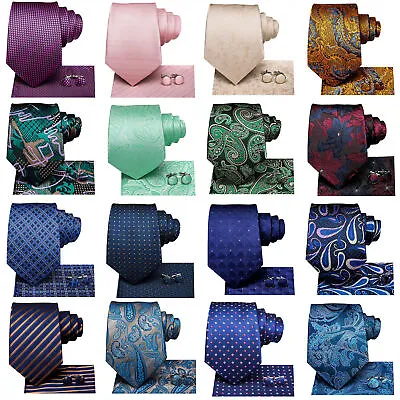 $9.99 • Buy Extra Long Mens Tie 63'' Silk Paisley Floral Wedding Necktie Hanky Cufflinks Set