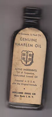 VINTAGE MEDICINE BOTTLE GENUINE HAARLEM OIL 1/2 Fluid Oz. UNOPENED NOS • $5