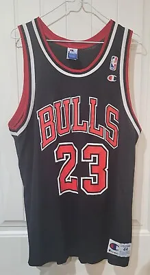 $75 • Buy Vintage Champion Michael Jordan Jersey Chicago Bulls NBA Size 44 Large Black