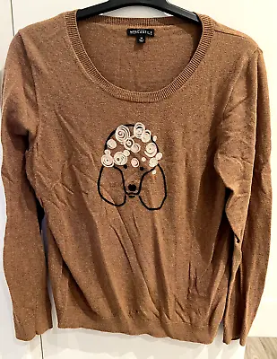 J. Crew Mercantile Poodle Dog Embroidered Brown Pullover Sweater Sz M • $12