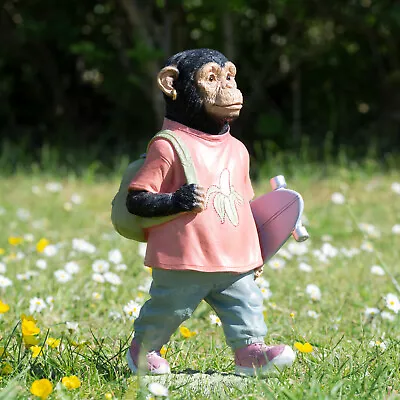 Monkey Skateboarder Fun Garden Ornament 31cm Resin Lawn Sculpture Figure Decor • £34