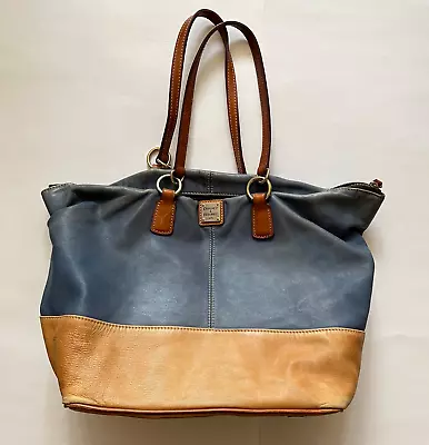 Dooney & Bourke 1975 Blue & Tan Leather Tote / Bag Large  - 17 1/2 By 11 Inches • $40