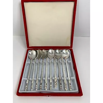 Korean Flatwear Spoon Chopsticks Silver Plate Vintage 14 Pieces Utensils 6874 • $69