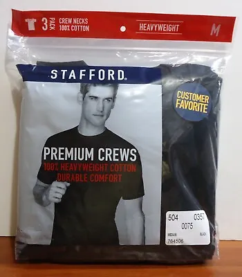 Stafford 3-Pack Men's Heavy Weight 100% Cotton Crew-Neck T-Shirt Black • $49.99