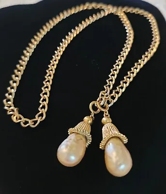 Vintage Gold Tone Baroque Pearl Dangle Necklace Sz 28  & 54 Gm N136 • $12