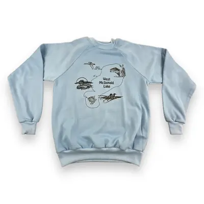 Vintage Lake Wildlife Sweater Adult SMALL Blue 80s West McDonald Sweatshirt • $29.95