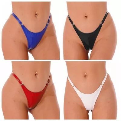 Women's Wetlook Vinyl Latex Thongs Bikini Briefs Low Rise Panties Mini Underwear • £10.73