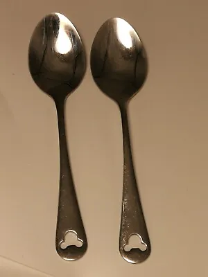 2 Disney MICKEY MOUSE Flatware Spoons 7.5  Stainless Silverware Pierced 18/8 • $15.99