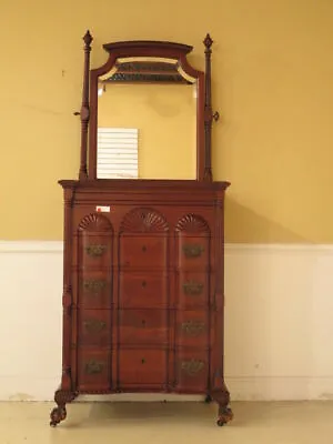 F23156EC: Antique Chippendale Style Block Front Mahogany Chest W. Mirror • $695