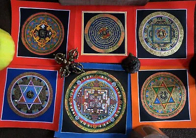 Tibetan Buddhism Om Mantra Mandala Kalachakra 6 Thangka Lama Hand Painting Free • $85