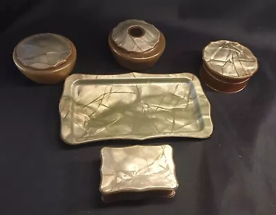 Vintage Jade Green Amber Celluloid Vanity Dresser 5 Pc. Set • $36