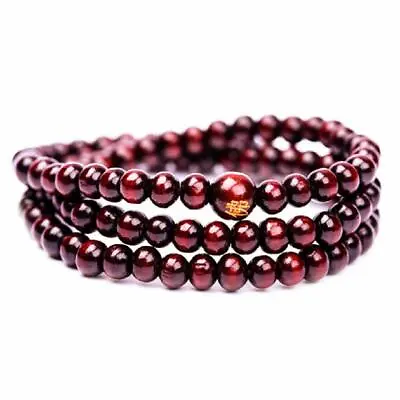 Stretch Wrap Mala Bracelet 108 6mm Buddha Red Wood Bead Buddhist Prayer Beads • $6.95
