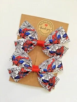 SPIDERMAN Hair Bow Alligator Clip/ Bobbles Set Of 2  GIRLS Baby Toddler Bows • £3.85