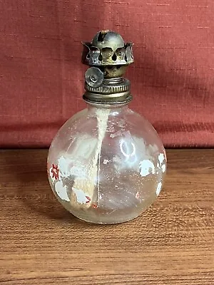 Vintage Mini Oil Lamp Base Clear Glass Painted Flowers As Is Parts Repair • $4.95