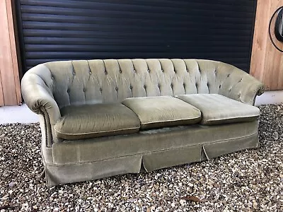 Vintage Velvet Chesterfield Buttoned Backed Mid Century 1960s Sofa M4662 • £55