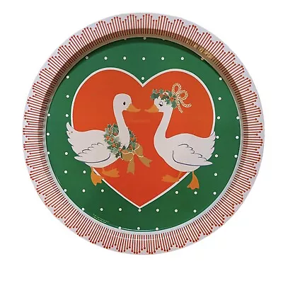 Vintage Holiday Decorations Xmas Geese Love Birds Metal Tray 1987 SNP Chicago • $24.98