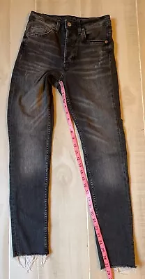 H & M Skinny Ankle High Waist Raw Hem Button Fly Black Denim Jeans Size 27 • $10