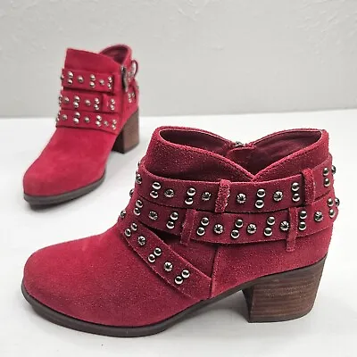 Trinity Ranch Studded Western Ankle Booties Sz 6 Red Leather Short Cowgirl Boots • $58