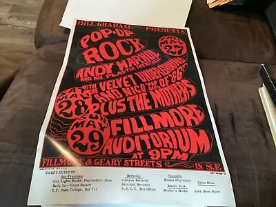 1966 Wes Wilson Poster Bill Graham Presents Andy Warhol Velvet Underground • $49.99