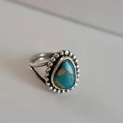 Vintage Old Pawn Sterling Silver Turquoise Ring Size 5 • $39.99