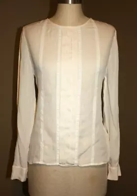 J.crew Long Sleeve Ivory Silk Shirt  Blouse Pleated Lace Detail - 8 Medium Large • $20