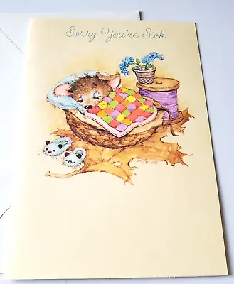 Vtg Greeting Card Get Well Hallmark Sick Mouse In Nutshell Bed With Cat Slippers • $13.50