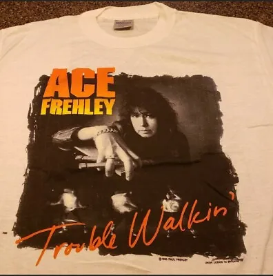 KISS Ace Frehley Vintage Trouble Walkin' Concert Tour Tee Shirt 1990 Vintage Vtg • $70