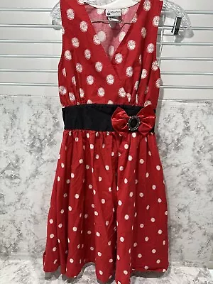 Disney Parks Minnie Mouse Dress Red Polka Dot Flare Pinup 100% Cotton Adult S • $22