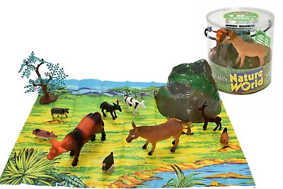 £4.25 • Buy Farm Animals 18pcs Tub -ty663 Floor Mat Fences Trees Cows Pigs Chickens Kids Toy
