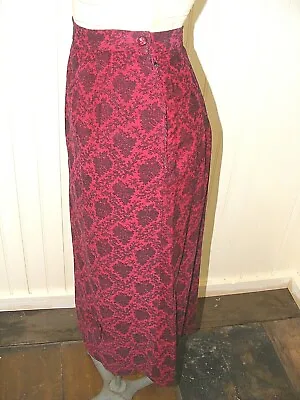 1950s Pencil Skirt Corduroy Red & Black Floral Rockabilly Vintage Clothing 26   • $59