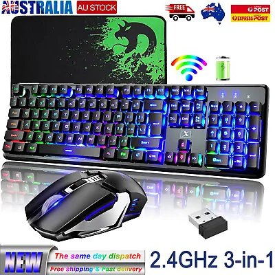 $66.80 • Buy Gaming Keyboard Mouse And Pad Set Rechargeable Wireless Backlit For PC Mac PS4