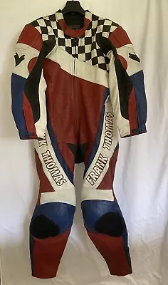 Vintage Mens Frank Thomas Leather Motorcycle 1 Piece Suit Red Size 46  Chest • $186.75