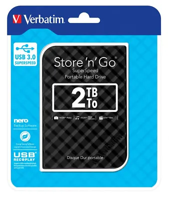 Verbatim 2TB 2.5' USB 3.0 Black Store'n'Go HDD Grid Design • $149