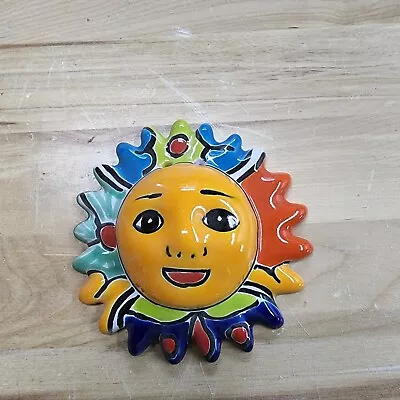 Mexican Talavera Pottery Mini Sunshine Sun Face Wall Art 4  Folk Art • $21