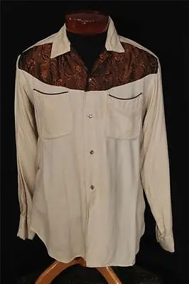 Vintage 1950's Gabardine Western Shirt With Two Tone Brocade Yoke Size Medium • $115