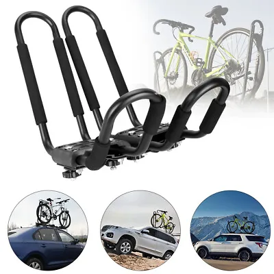 2Pcs Universal Adjustable Hard Kayak Canoe Carrier Car Roof Rack J Bars W/Straps • £19.39