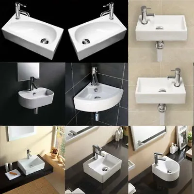 £9.99 • Buy Bathroom Basin Sink Hand Wash Counter Top Wall Mounted Hung Ceramic