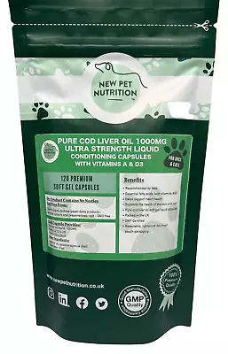 Cod Liver Oil + Vitamin A & D3 Ultra Dose  1000MG 120 Liquid Gels  4 Dogs Cats • £10.99